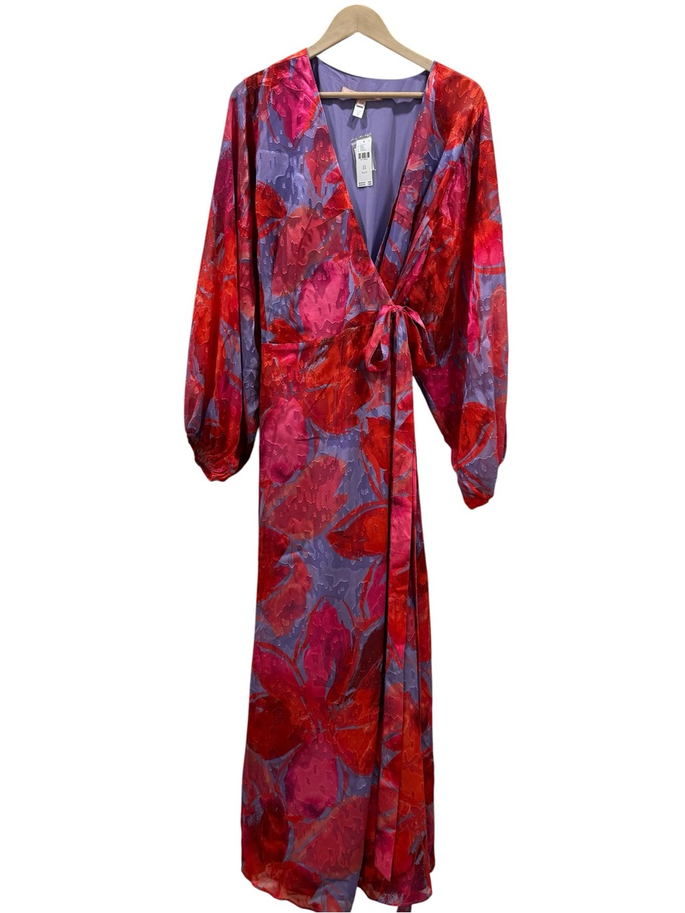 Hutch Pink and Lavender Floral Wrap Midi with Voluminous Sleeves - Picture 2 of 6